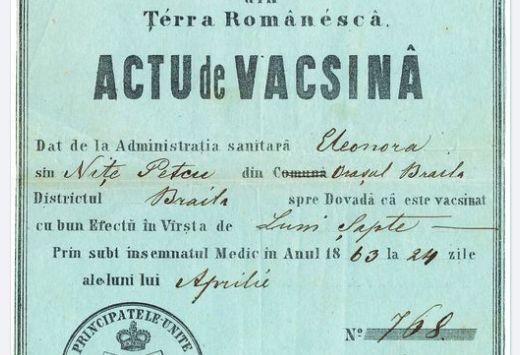 Adeverință de vaccinare de la 1863 FOTO: RO Vaccinare