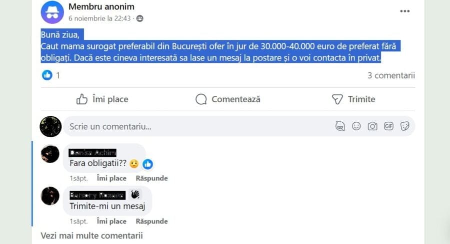 Un anonim oferă 40.000 de euro pentru o mamă surogat