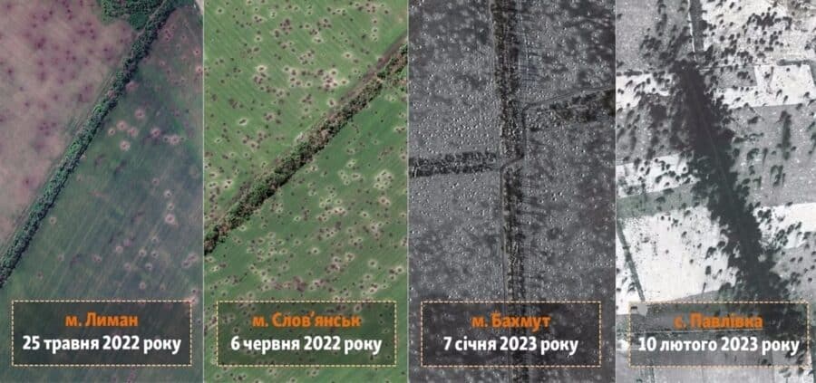Câmpurile ucrainene au fost bombardate în timpul luptei. Imagini din satelit, Maxar Technologies