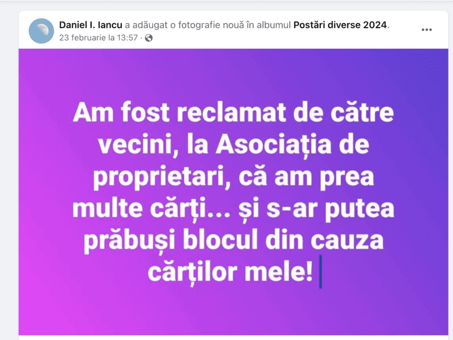 Cărțile care dărâmă blocul și postarea de la care a pornit știrea virală