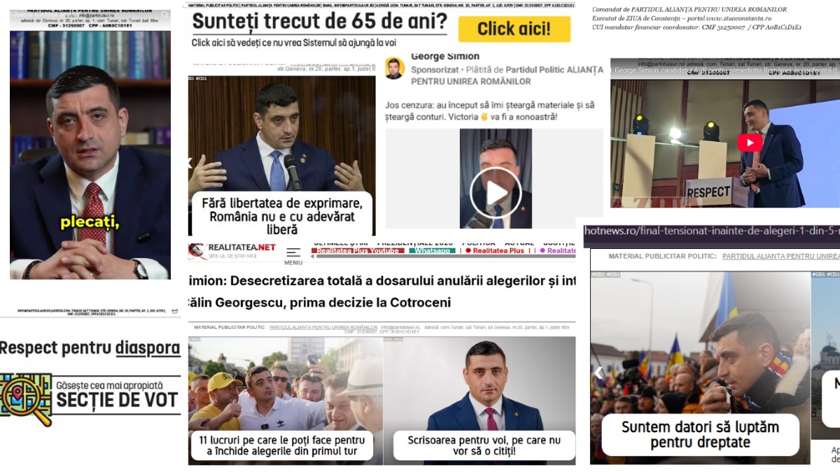 Context.ro: AUR declară zero lei cheltuiți în online, în timp ce internetul abundă în publicitate electorală pentru George Simion