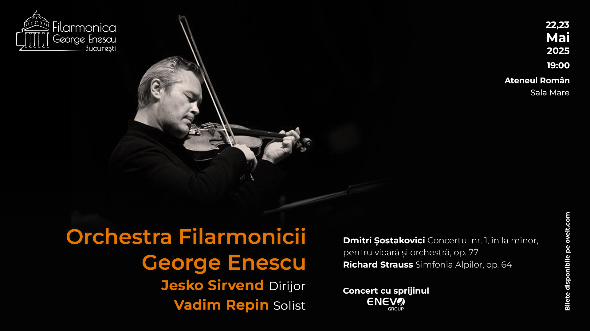 Concertul nr. 1 de Șostakovici și „Simfonia Alpilor” de Strauss, în două seri de excepție la Filarmonica „George Enescu”