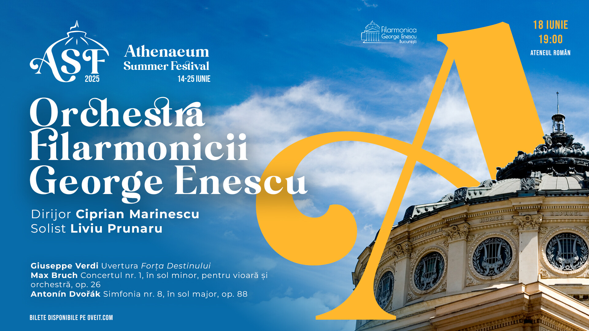 Athenaeum Summer Festival: Orchestra Filarmonicii „George Enescu”, Liviu Prunaru și dirijorul Ciprian Marinescu, pe 18 iunie la Ateneul Român