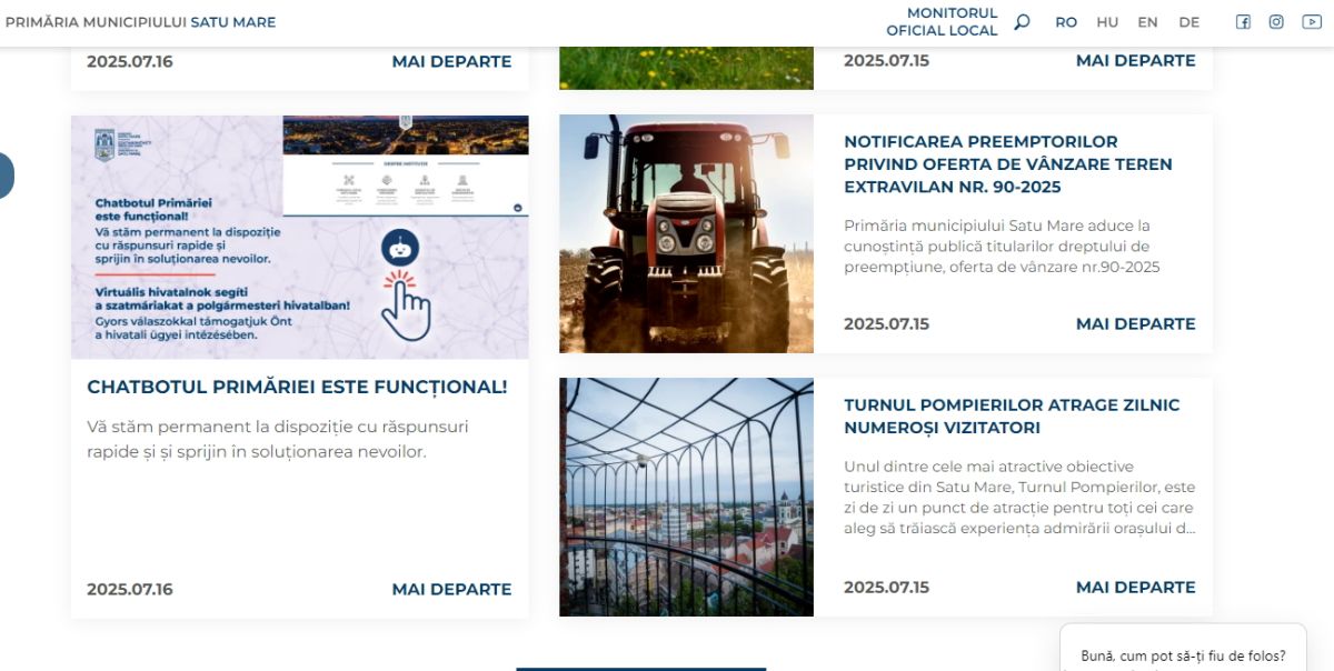 Primăria Satu Mare folosește un chatbot bazat pe inteligență artificială în relația cu cetățenii