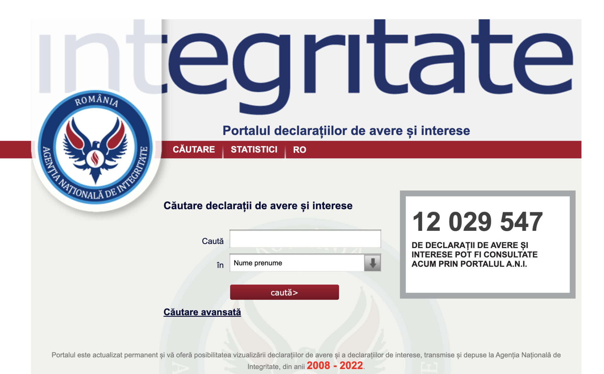 site Agenția Națională de Integritate