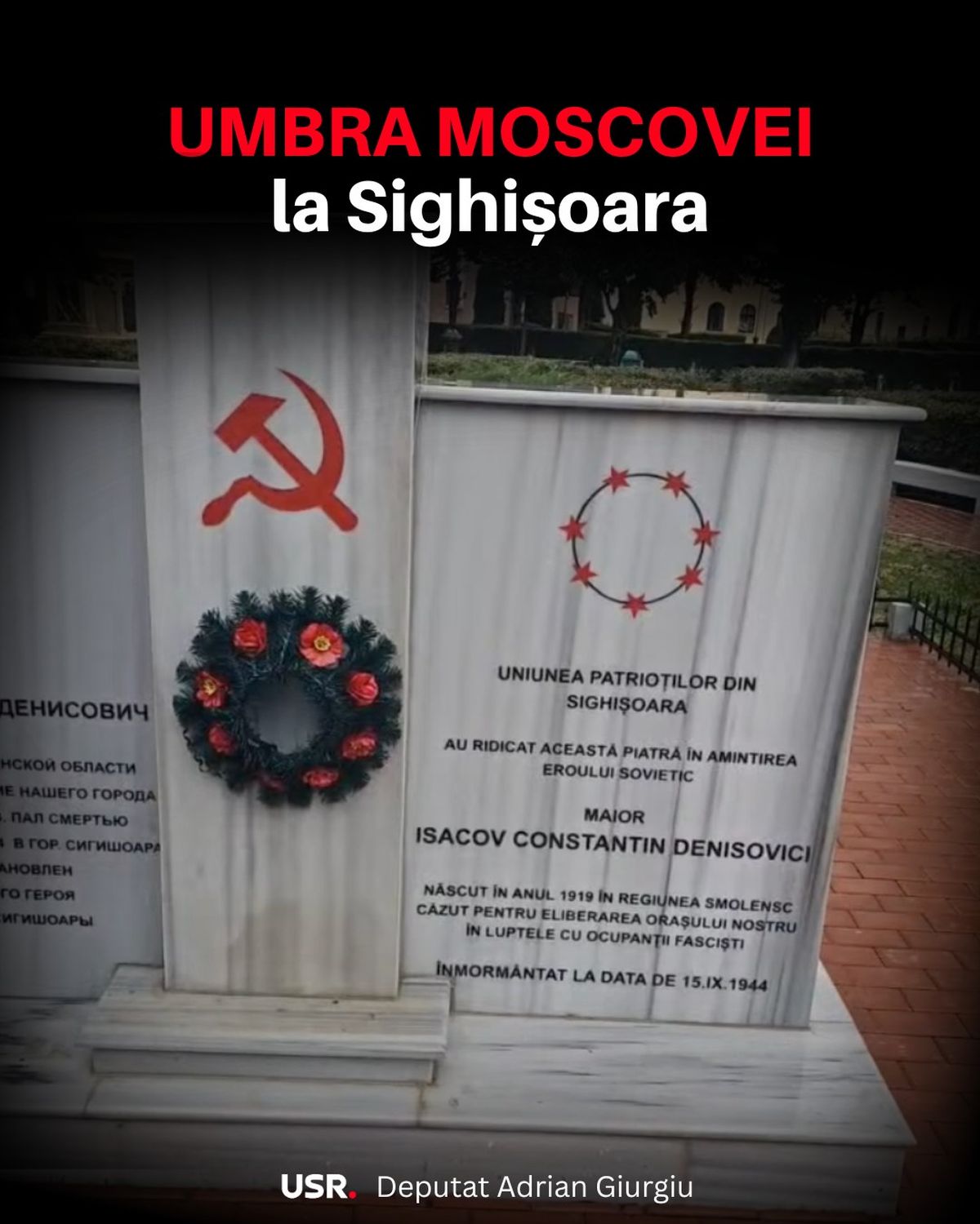 USR cere amplasarea unui panou cu „adevărul activității Armatei Roșii”, la cimitirul sovietic din Sighișoara