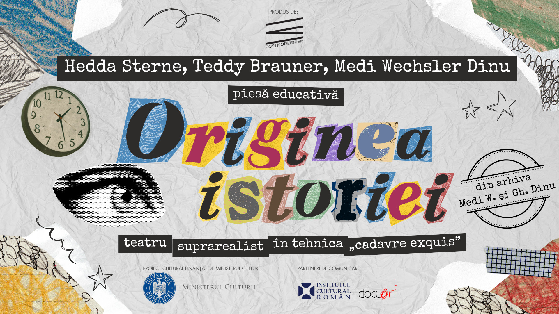 O piesă inedită de teatru suprarealist cu autor colectiv - Hedda Sterne, Medi Wechsler Dinu și Teddy Brauner, restituită într-un spectacol-lectură de PostModernism Museum