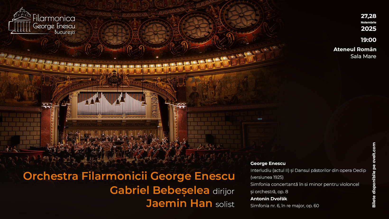 COMUNICAT DE PRESĂ. Omagiu lui George Enescu cu ocazia Zilei Naționale a României: Concertele Orchestrei Filarmonicii George Enescu sub bagheta lui Gabriel Bebeșelea și cu Jaemin Han în calitate, pe 27 și 28 noiembrie la Ateneul Român