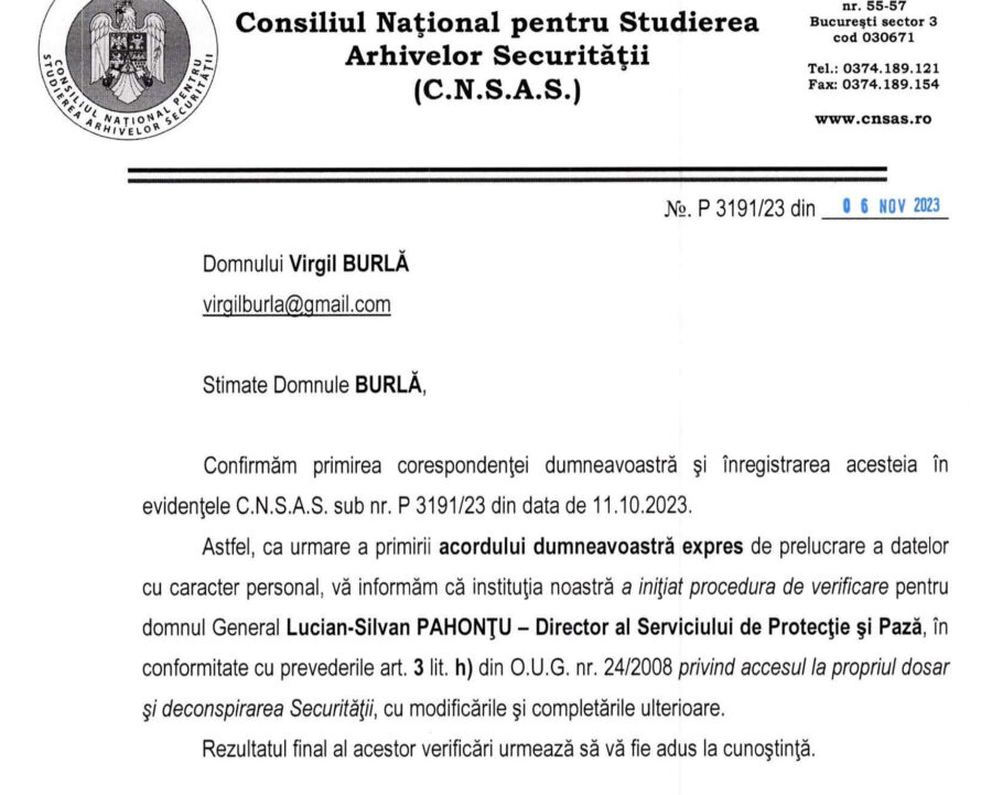 Captura primită de PressHub de la CNSAS.
