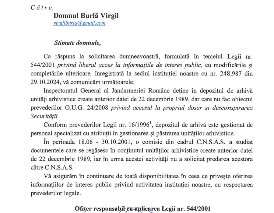 Răspunsul primit de PressHub de la Jandarmerie.